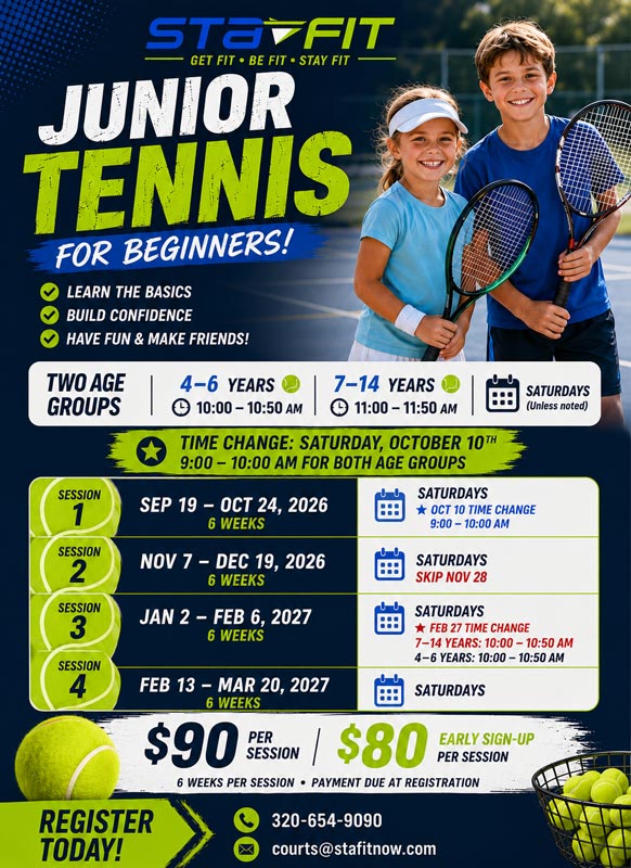Junior tennis for beginners banner.